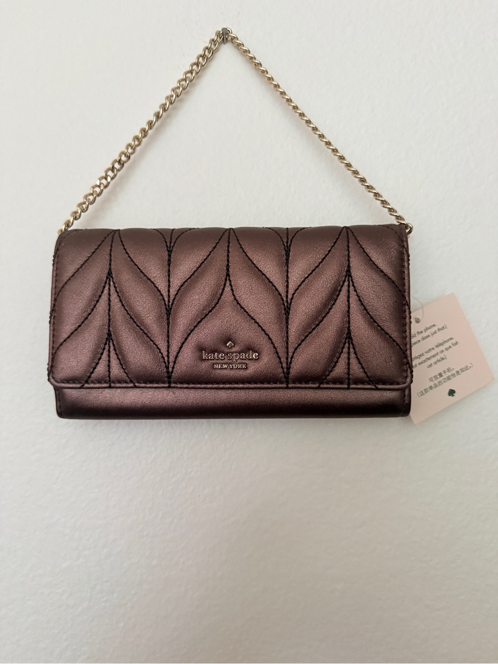 NWT kate spade Metallic Bronze Quilted Chain Handle Wristlet
